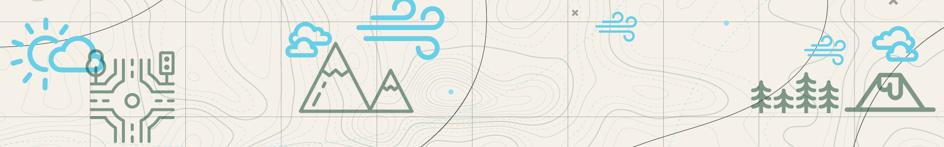 Stylised images for geography. Mountains, riversm isobars